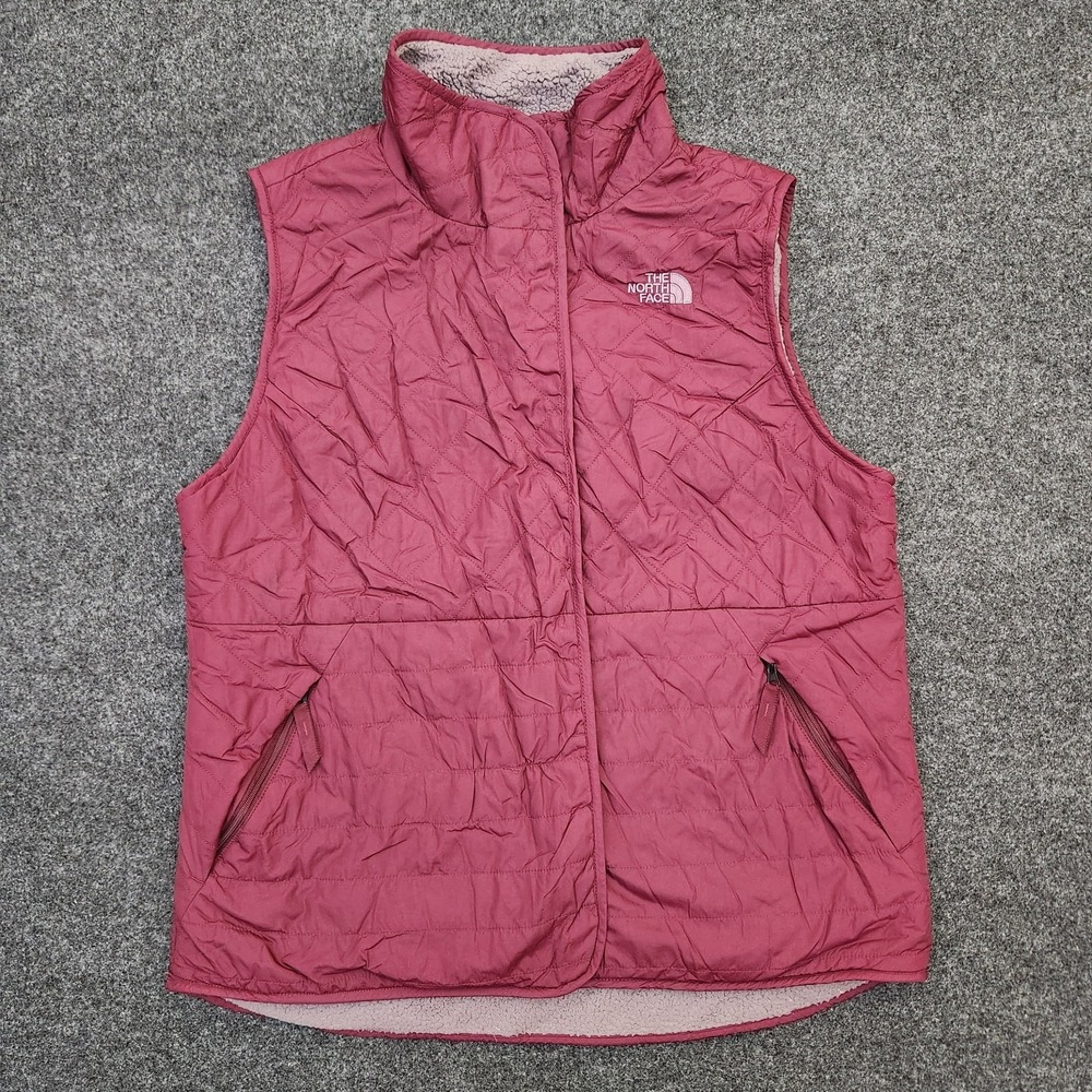 The North Face Womens Large Burgundy Full Zip Quilted Vest Fleece Lined